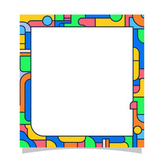 Obraz premium A vibrant, abstract geometric border design with colorful shapes and lines on a white background.