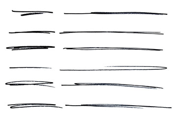 Set of black hand drawn marker pen stroke line transparent background design element doodle...