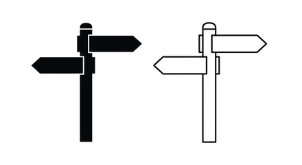 Two signpost illustrations one black one white with directional arrows