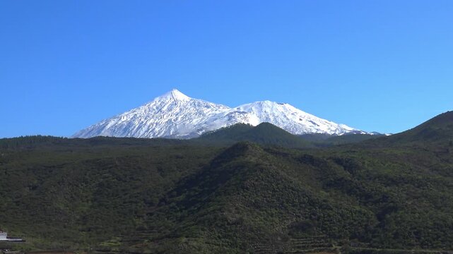 Mount Teide, volcano covered with white snow, Tenerife, Spain, Canary Islands