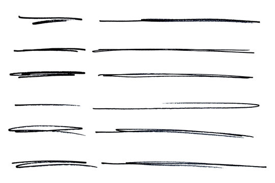 Set of black hand drawn marker pen stroke line transparent background design element doodle scribble underline