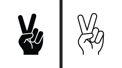 Fototapeta premium I Love You Hand Sign Language Icon Set Silhouette and Outline Vector Gesture Illustration Isolated on White Background