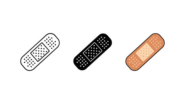 Three adhesive bandages isolated on white background medical first aid wound care protection health