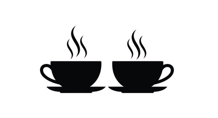 Obraz premium Two black coffee cups with rising steam a simple graphic design