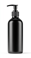 Fototapeta premium Black pump bottle, glossy finish, white background, vertical shot