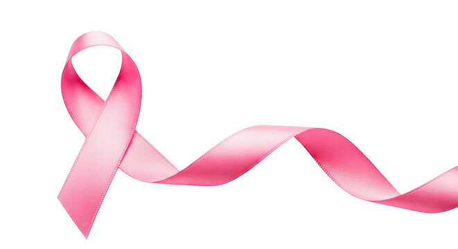 Breast cancer awareness pink ribbon symbol for medical support causes isolated on transparent background