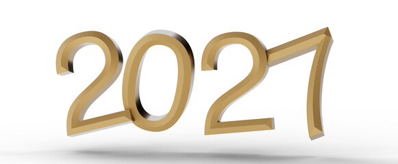 3D golden numbers 2021 floating against a white background, perfect for new year greetings and celebrations, conveying p © vegefox.com