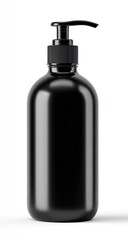 Fototapeta premium Sleek black bottle with a pump dispenser, isolated on a white background (1)
