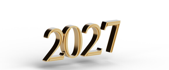 3D render of the year 2027 in gold on white background. Perfect for new year greetings, holidays, future predictions, an © vegefox.com