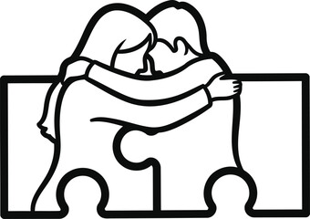 Two people hugging, fitting together like puzzle pieces