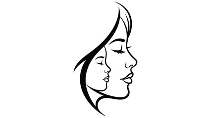 Woman face profile with child face silhouette inside, mother and daughter bond