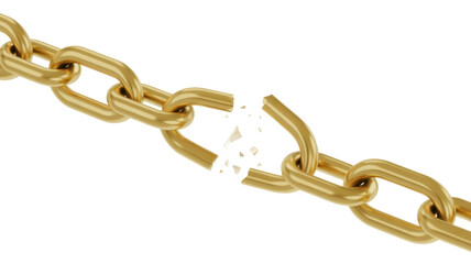Obraz premium Broken gold chain link on white background isolated on a transparent background
