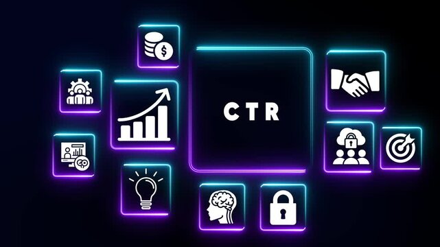 Click- Through Rate concept with icons for growth, finance, teamwork, security, and innovation Click-Through Rate