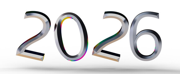 Stylish 2026 numerals in a metallic 3D style, perfect for new year greetings and concept art. Great for design and visua © vegefox.com