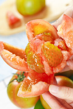 Fresh Colorful Bell Pepper Slices in Hand - Healthy Vegetable Food Preparation