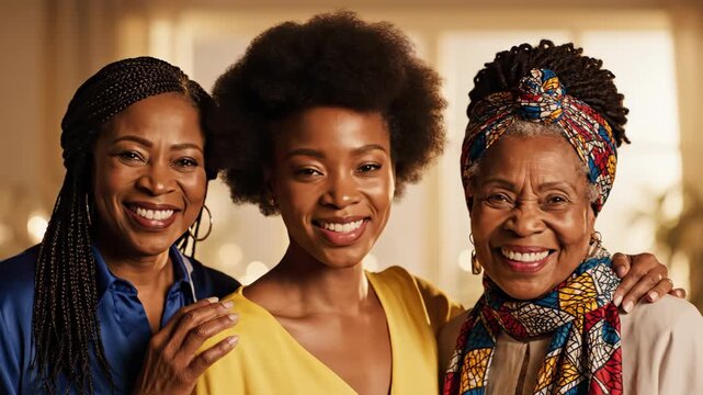 Happy multi-generational Black women smiling cheerfully together