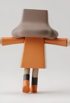 Una figura de juguete estilizada de una ni&ntilde;a con un dise&ntilde;o minimalista y geom&eacute;trico.