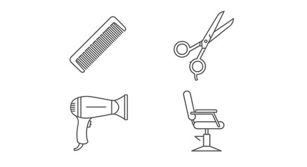 Obraz premium Hairdressing tools comb scissors hairdryer and chair isolated vectors