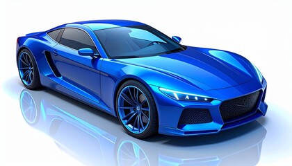 Naklejka premium Futuristic blue neon wireframe sports car on black background, 3D digital mesh automotive technology render.