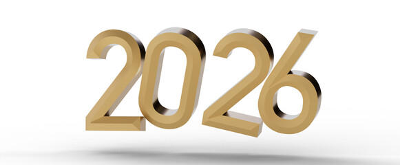 Gold 3D numbers for 2026, perfect for new year greetings and financial related designs. Celebration, achievement, and fu © vegefox.com