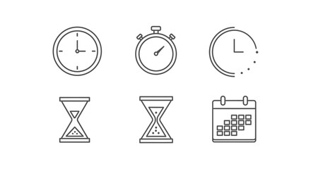 Fototapeta premium Time management icons clock hourglass stopwatch and calendar symbols