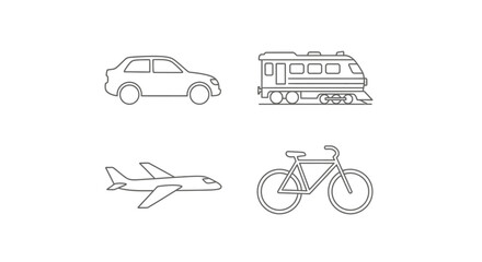 Naklejka premium Outlined transportation vehicles car train airplane and bicycle icons