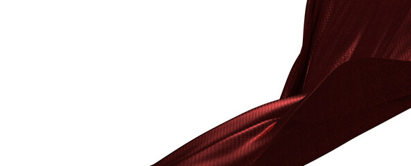 Close up of deep red fabric draped and folded. Soft texture against a stark white background.