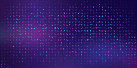 Purple abstract pixel texture bg video screen. Tv pattern background with square noise effect. Futuristic broadcast neon gradient banner for television. Modern vhs led static display element © sholeh