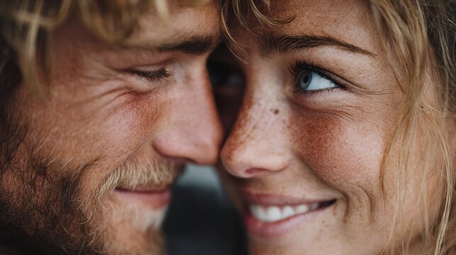 Tender romantic closeness captured in an intimate close up moment