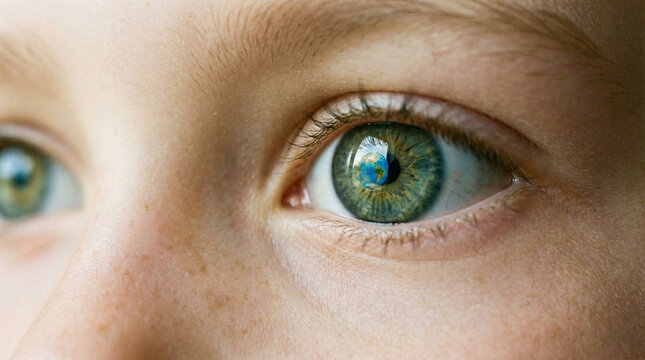 Extreme Close Up Child Beautiful Green Eyes Portrait
