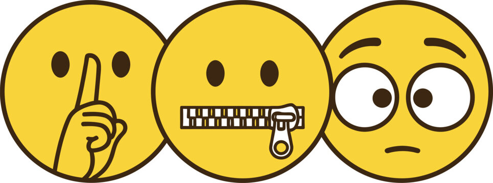 Three emoticon faces with shocked and speechless expressions