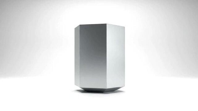 Abstract White Hexagonal Prism Object Rotating on a White Background.