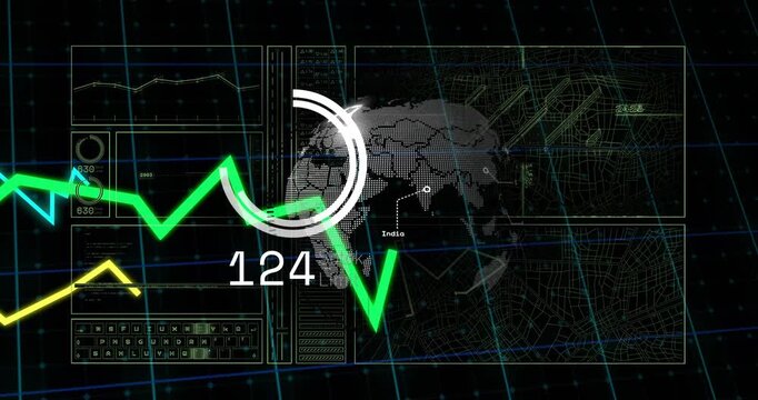Telemetry pulse initiating dotted globe rotating, HUD ring and counters changing to show live data