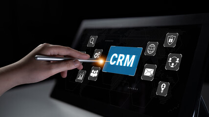 Obraz premium CRM system enhances customer relationship management by integrating communication, data analytics, and automation tools to improve marketing, sales, and service performance. Parse