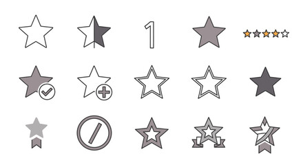 Collection of various star icons for rating, favorite, and status indicators in different styles.