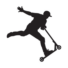 Boy performing mid-air trick on kick scooter silhouette vector © Md Anamul
