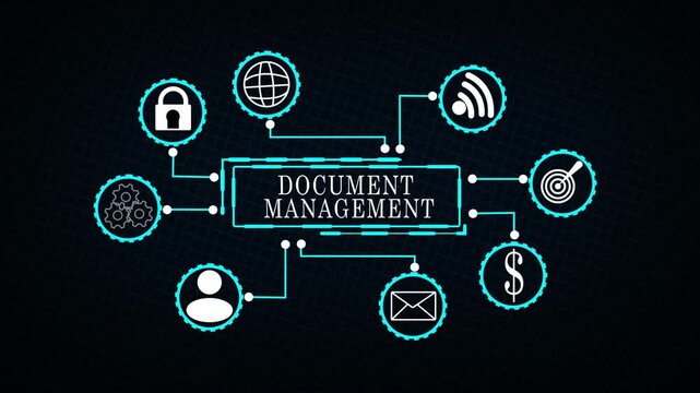 Document Management System Digital Interface with Connected Business Technology Icons