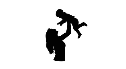Silhouette of a father holding his child aloft in a playful gesture.