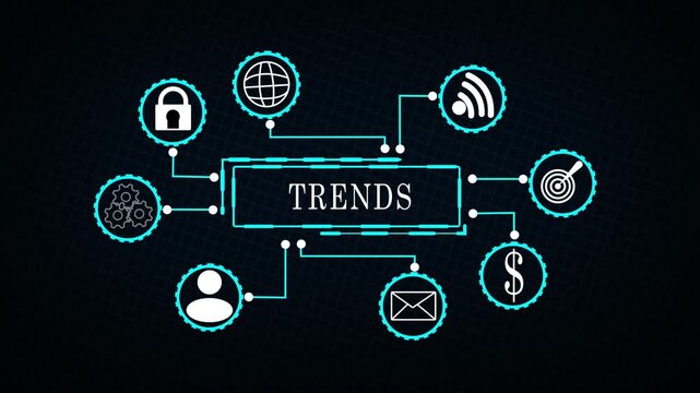 Market Trends Analysis Digital Interface with Connected Business Technology Icons