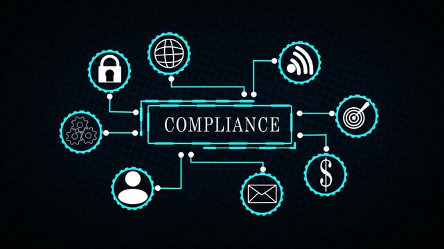 Compliance Monitoring Digital Interface with Connected Business Technology Icons