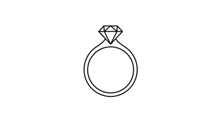 Simple line drawing of a diamond engagement ring on white background.