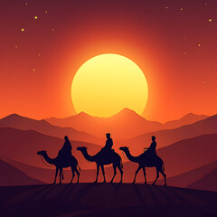 Eid Mubarak illustration that shows Islamic culture and festival atmosphere