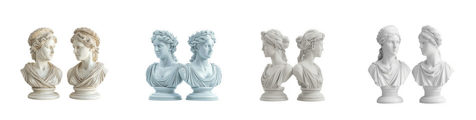 Collection of Classical Female Busts in Various Styles Isolated on White Background for Art and Design isolated on transparent background
