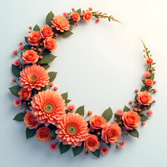 Fototapeta premium A vibrant, circular floral arrangement in shades of pink and orange.