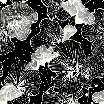 Black and White Botanical Etching Seamless Pattern