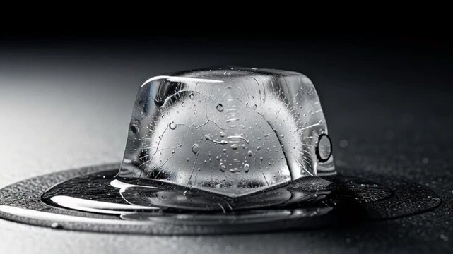 Melting Ice Cube Formed Like Hat.