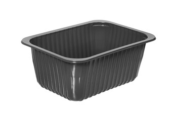 Empty Black Plastic Food Container Tray for Takeaway Packaging Storage Isolated on White Background