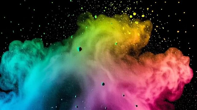 Rainbow colored smoke on black background.