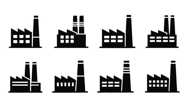 Vector illustration&nbsp;of set of industrial factory building silhouettes on on a transparent background