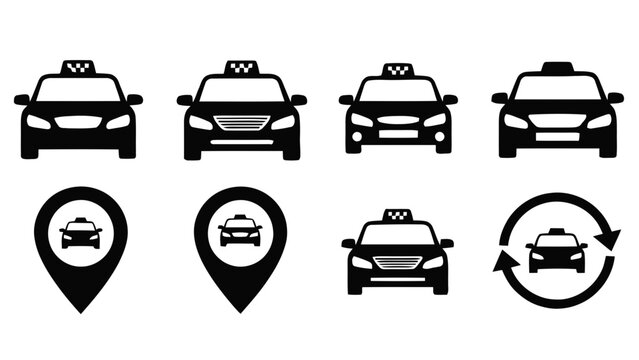 Vector illustration&nbsp;of set of black taxi cab icons and vector graphics for transportation services on a transparent background